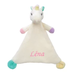 Aurora Doudou Plat Licorne Beige Rose Violet 22 Cm
