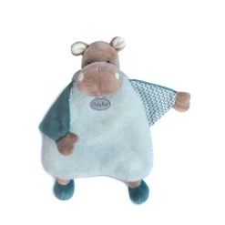 Baby'Nat - Bazile L'hippo - Doudou Plat Bleu 25 Cm