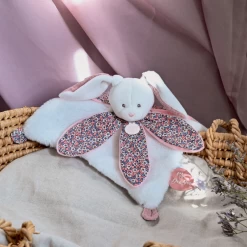 Doudou Et Compagnie - Boh'Aime - Doudou Plat Pétale Lapin Bleu Rose Blanc 27 Cm