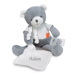 Baby'Nat - Coton BIO - Peluche Avec Doudou Ours Gris 30 Cm