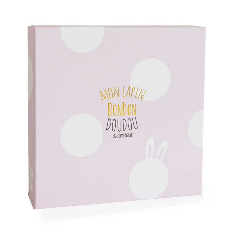Doudou Et Compagnie - Lapin Bonbon Doudou Plat Rose Blanc 2 Doudou Et Compagnie - Lapin Bonbon Doudou Plat Rose Blanc – Image 2
