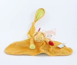 Lilliputiens Doudou Girafe Oiseau Orange Vert Réversible