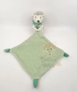 Mots D'enfants Doudou Hérisson Peluche Avec Mouchoir Vert Crème 30 Cm