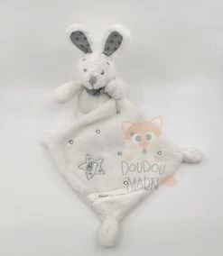 Vertbaudet Doudou Lapin Avec Mouchoir Blanc Gris étoile 25 Cm