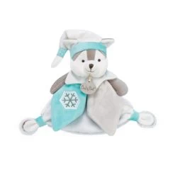 Baby'Nat - Les Lumilunes - Doudou Plat Chien Husky Bleu Gris Flocon 22 Cm