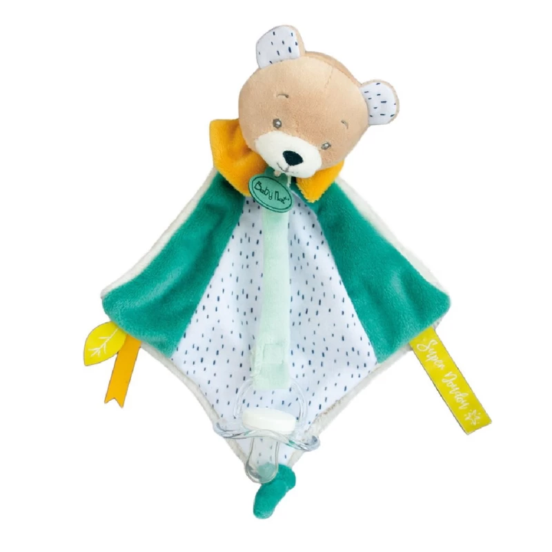 Baby'Nat - Les Super Doudous - Attache-sucette Ours Vert 20 Cm 1 Baby'Nat - Les Super Doudous - Attache-sucette Ours Vert 20 Cm
