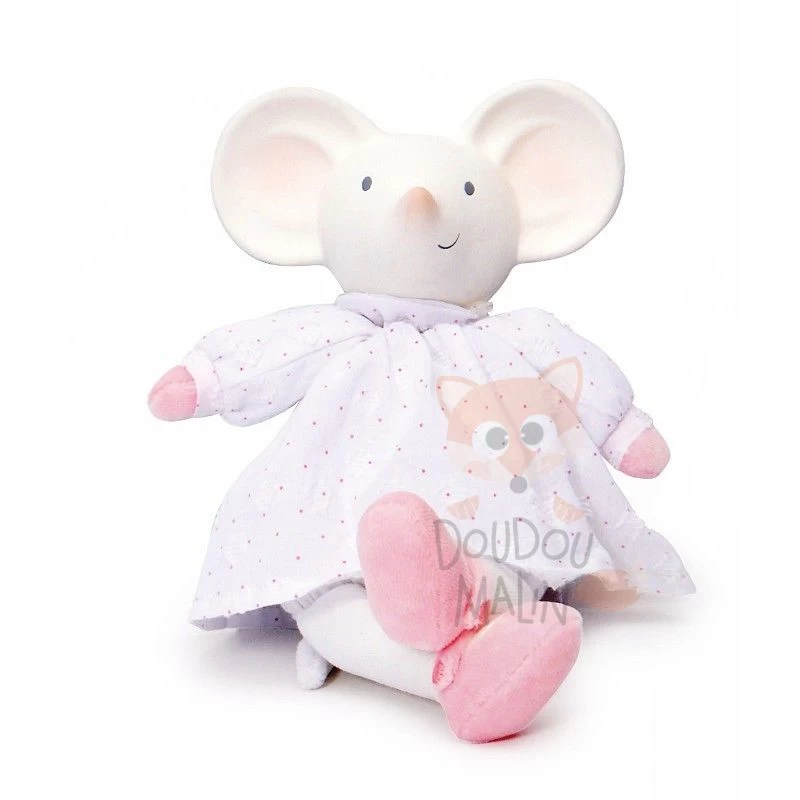 Meiya & Alvin Doudou Peluche Souris Caoutchouc Naturel Blanc Rose 1 Meiya & Alvin Doudou Peluche Souris Caoutchouc Naturel Blanc Rose