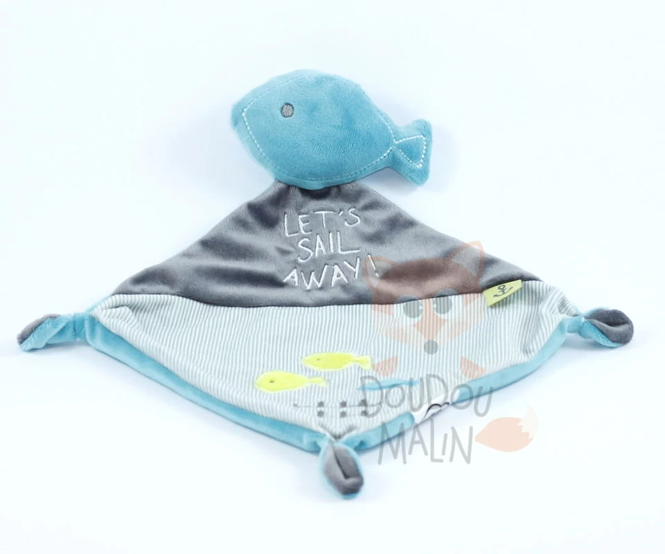 Mots D'enfants Doudou Plat Poisson Let's Sail Away ! Bleu Gris 1 Mots D'enfants Doudou Plat Poisson Let's Sail Away ! Bleu Gris