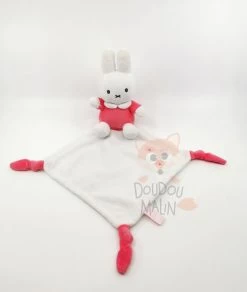 Tiamo - Miffy Le Lapin - Peluche Avec Doudou Blanc Rose Fleur 25 Cm