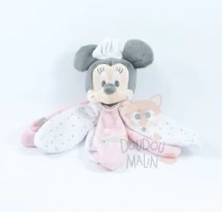 Disney Minnie La Souris Doudou Pétale Rose Blanc Mouton