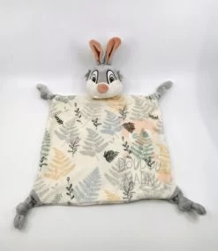 Disney - Panpan Le Lapin - Doudou Plat Blanc Gris Feuille 30 Cm