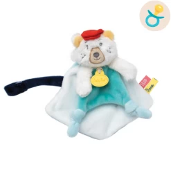 Paul L'ours Doudou Attache-sucette Bleu Blanc Rouge