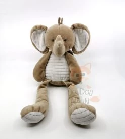 Nicotoy - Peluche Doudou éléphant Beige Gris 40 Cm