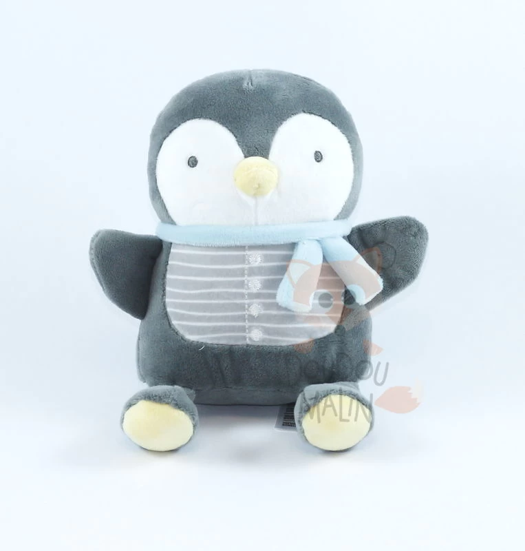 Mots D'enfants Peluche Doudou Pingouin Gris Banc Bleu 1 Mots D'enfants Peluche Doudou Pingouin Gris Banc Bleu