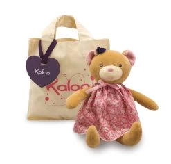 Kaloo Petite Rose Peluche Ours Robe Rose Fleur + Sac à Doudou
