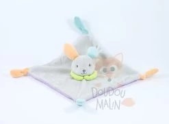 U Tout Petits Doudou Plat Lapin Gris Vert Orange Violet