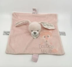 Bout'chou Doudou Plat Lapin Rose Jolies Petites Fleurs 25 Cm