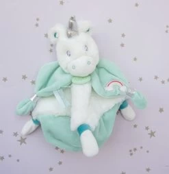 Baby'Nat - Poussière D'étoiles - Doudou Plat Licorne Bleu Blanc 25 Cm