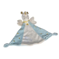 Nicotoy Doudou Plat Licorne Bleu Or