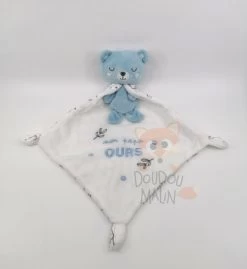 Mots D'enfants Doudou Plat Mon Papa Ours Bleu Blanc 30 Cm