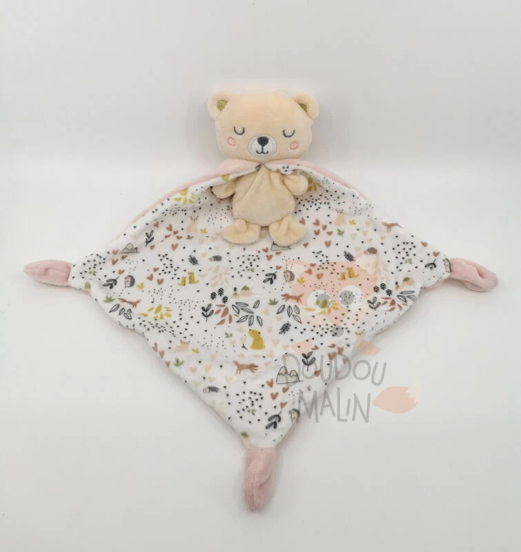 Mots D'enfants Doudou Plat Ours Rose Blanc Motifs Forêt 30 Cm 1 Mots D'enfants Doudou Plat Ours Rose Blanc Motifs Forêt 30 Cm