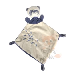Nicotoy Doudou Plat Panda Bleu Beige 30 Cm
