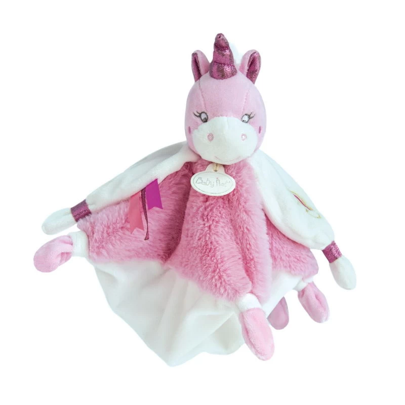 Baby'Nat - Poussière D'étoiles - Doudou Plat Licorne Rose Fuchsia Blanc 25 Cm 1 Baby'Nat - Poussière D'étoiles - Doudou Plat Licorne Rose Fuchsia Blanc 25 Cm