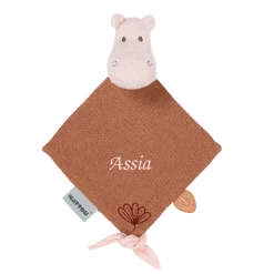Nattou - Susie Et Bonnie - Mini Doudou Avec Attache-sucette Hippopotame Marron Rose 25 Cm