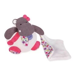 Baby'Nat - Zoé L'hippo - Peluche Avec Doudou Rose Blanc Liberty 18 Cm